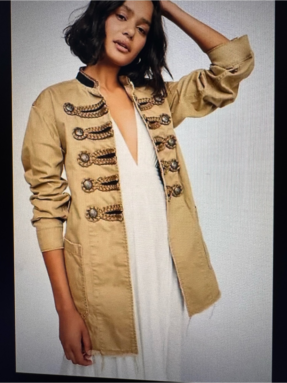 Free People Tan Military-Style Utility Jacket with Braided Detail